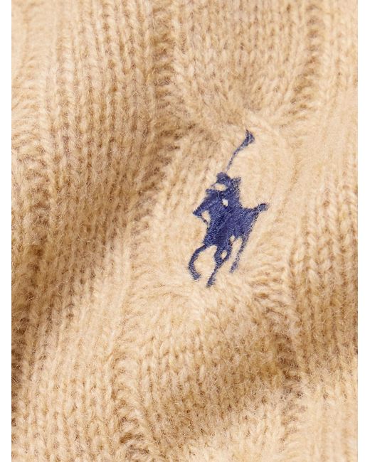 Polo Ralph Lauren Natural Logo-Embroidered Cable-Knit Wool And Cashmere-Blend Sweater for men