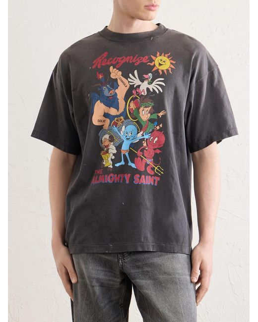 SAINT Mxxxxxx Black Paint-Splattered Printed Cotton-Jersey T-Shirt for men