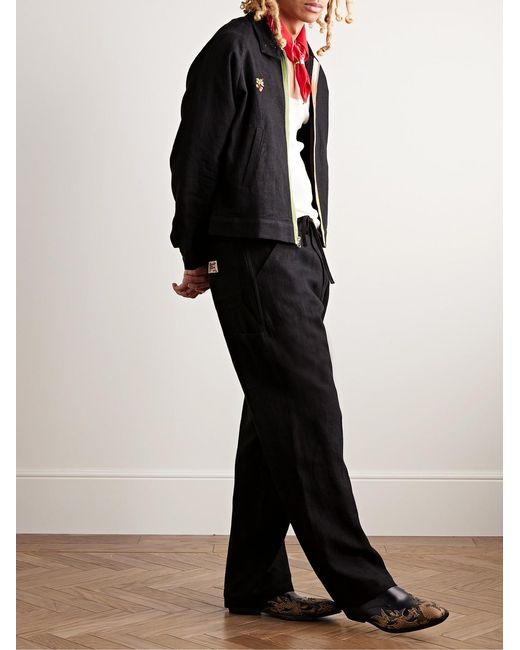 CHERRY LA Black Dave Embroidered Linen Jacket for men