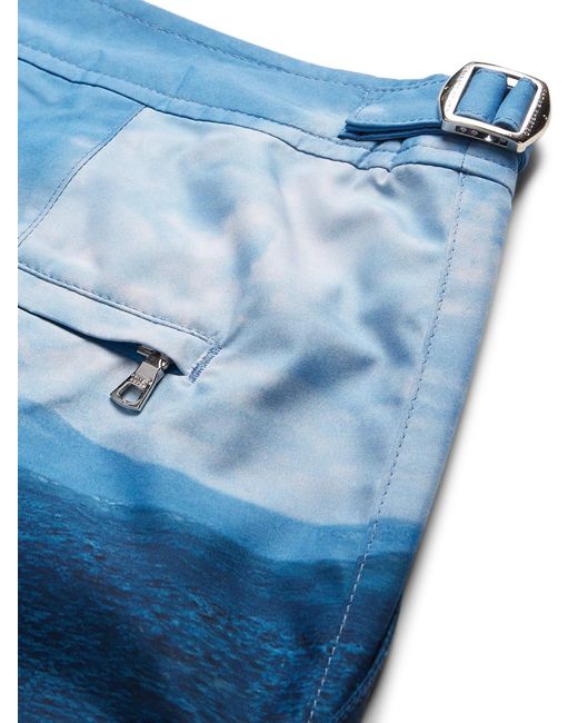 Orlebar Brown Blue Bulldog Straight-Leg Mid-Length Printed Swim Shorts for men