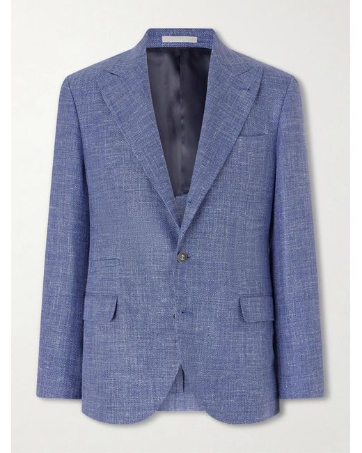 Brunello Cucinelli Blue Wool-Blend Suit Jacket for men