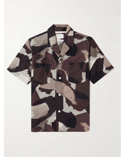 Norse Projects Black Mads Camp-collar Camouflage-print Cotton-poplin Shirt for men