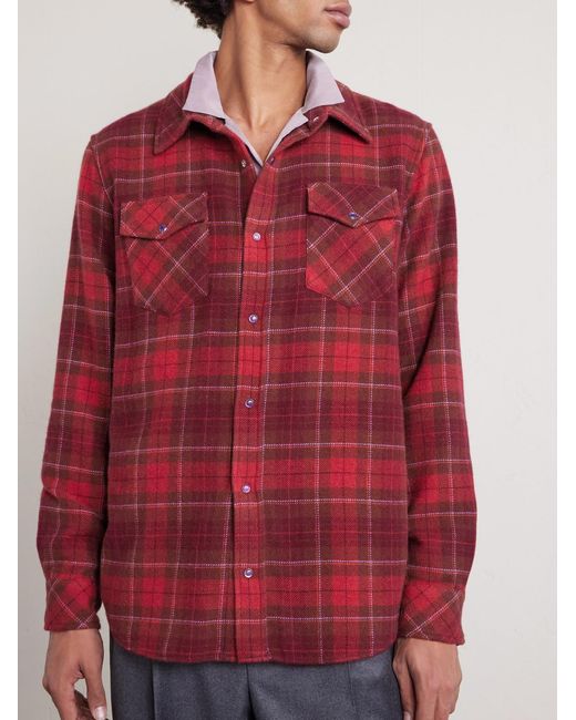 God's True Cashmere Red Love Checked Cashmere Shirt for men