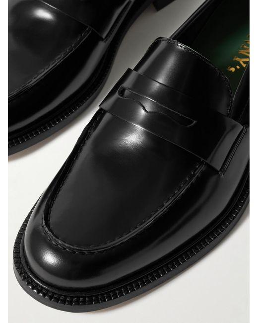 VINNY'S Black Townee Glossed-Leather Penny Loafers for men