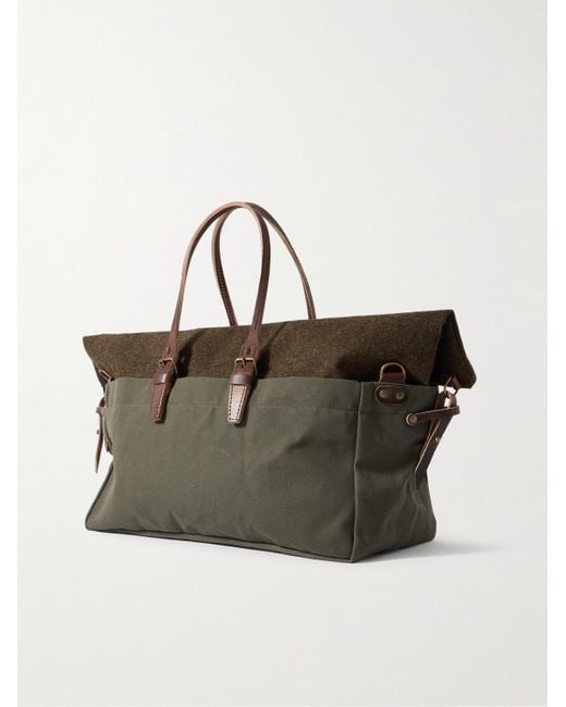 Bleu De Chauffe Cabine Weekender aus Tweed und Canvas mit Lederbesatz in Green für Herren