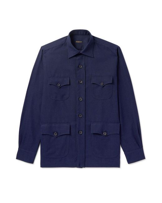 Rubinacci Blue Sahariana Wool-Hopsack Jacket for men