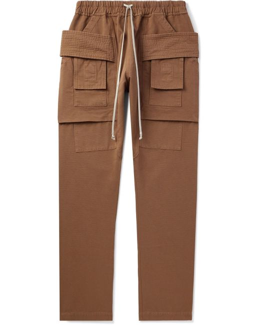 Rick Owens Brown Slim-fit Straight-leg Cotton-twill Drawstring Cargo Trousers for men