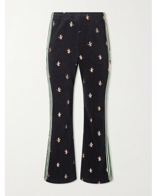 Kapital Blue Cropped Flared Webbing-trimmed Embroidered Cotton-blend Corduroy Sweatpants for men