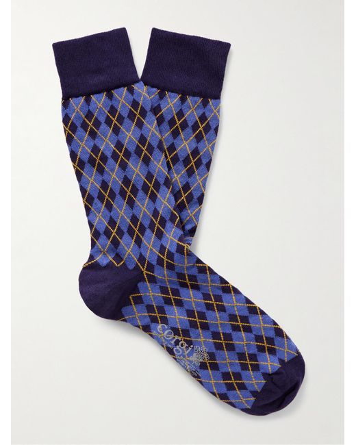 Kingsman Blue Argylle Cotton And Nylon-blend Socks for men