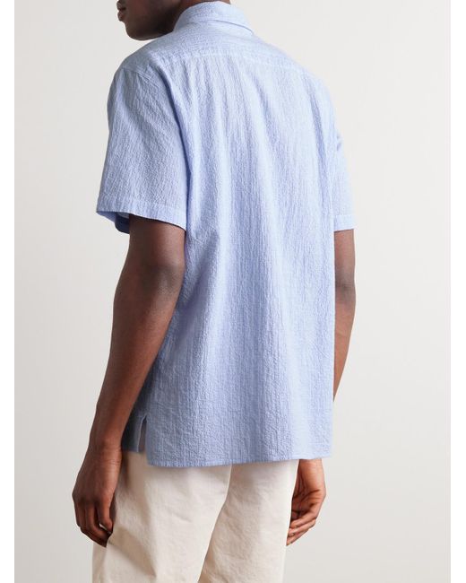 Camicia in misto cotone seersucker Riviera di Oliver Spencer in Blue da Uomo