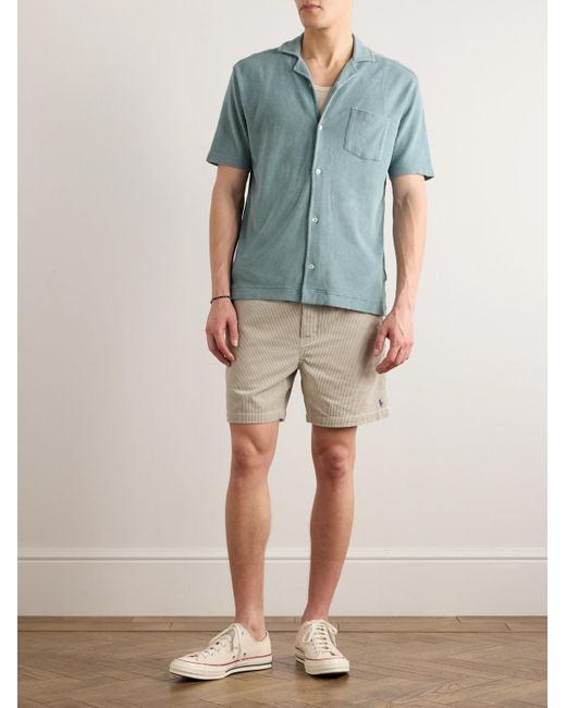 Hartford Blue Camp-collar Garment-dyed Cotton-terry Shirt for men