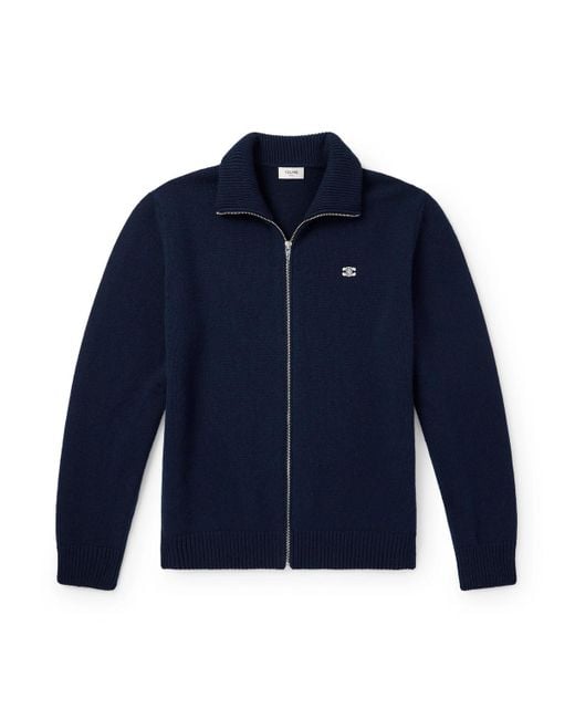 Céline Blue Logo-Embroidered Wool And Cashmere-Blend Zip-Up Cardigan for men