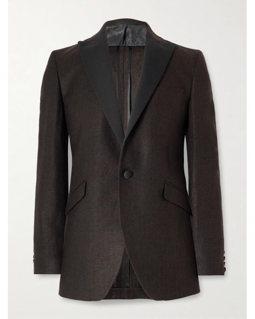 Favourbrook Black Randwick Slim-Fit Faille-Trimmed Herringbone Linen And Silk-Blend Tuxedo Jacket for men