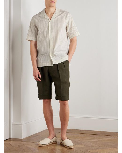 Paul Smith White Convertible-collar Striped Cotton And Linen-blend Shirt for men
