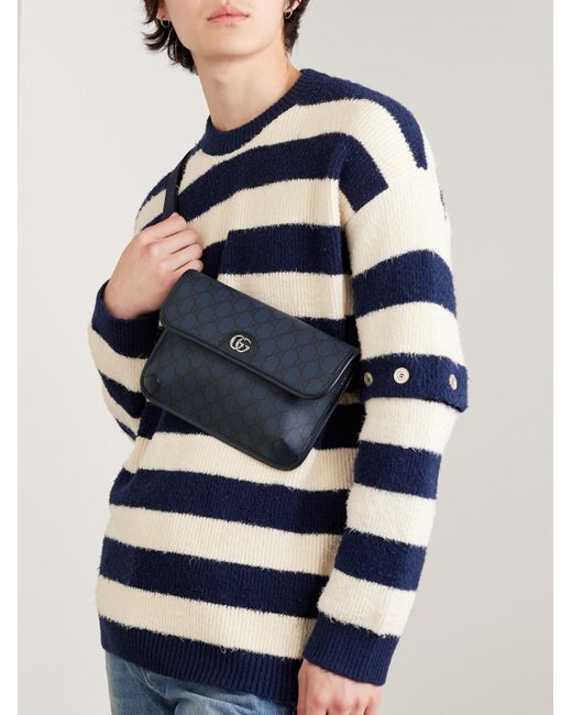 Gucci Blue Ophidia Leather-trimmed Monogrammed Coated-canvas Belt Bag for men
