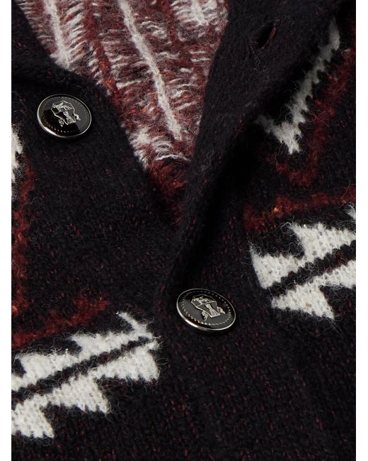 Brunello Cucinelli Black Shawl-Collar Belted Jacquard-Knit Wool, Silk And Cashmere-Blend Cardigan for men