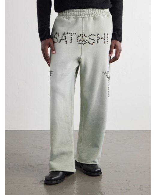 Satoshi Nakamoto White Wide-leg Studded Cotton-jersey Sweatpants for men