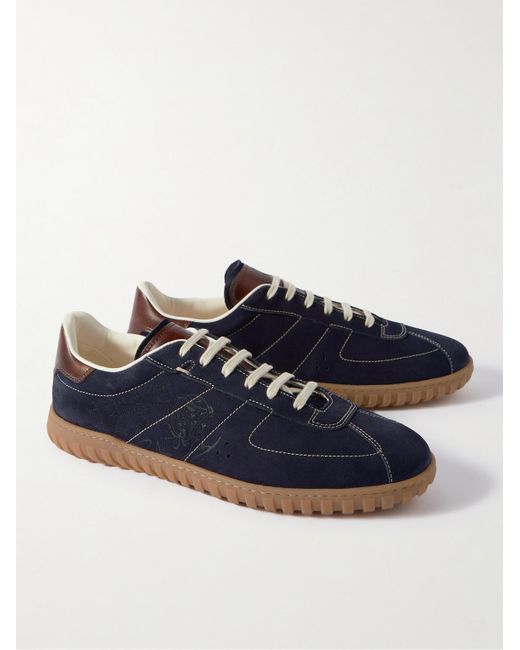 Berluti Blue Scritto Venezia Leather-trimmed Suede Sneakers for men