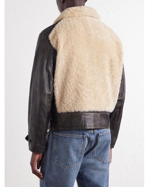 RRL Brown Geronimo Belted Shearling-Trimmed Leather Jacket for men