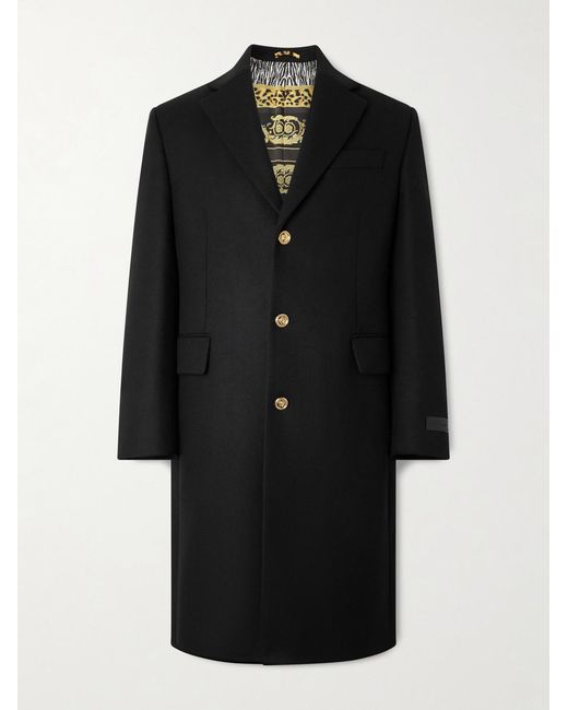 Versace Black Wool-Blend Twill Overcoat for men