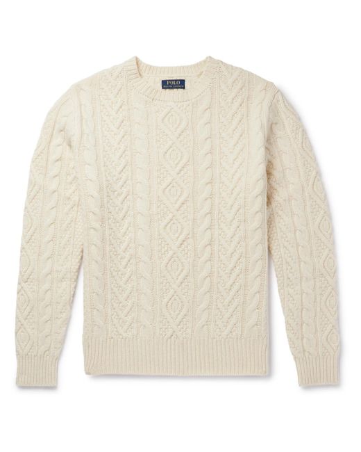 Polo Ralph Lauren Cable-knit Wool And Cashmere-blend Sweater in White ...