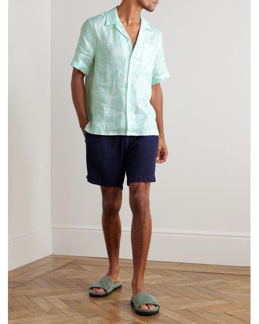 Vilebrequin Blue Charli Camp-Collar Floral-Print Linen Shirt for men