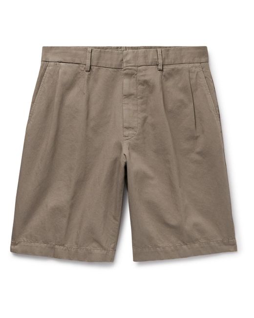Zegna Gray Straight-leg Pleated Cotton And Linen-blend Shorts for men