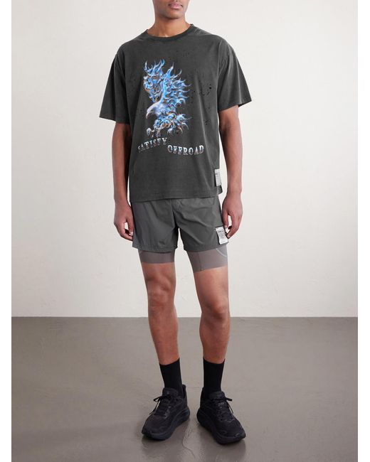 Satisfy Black Logo-print Distressed Mothtechtm Cotton-jersey T-shirt for men