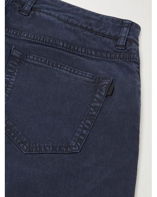 James Purdey & Sons Blue Slim-Fit Straight-Leg Cotton-Blend Twill Trousers for men