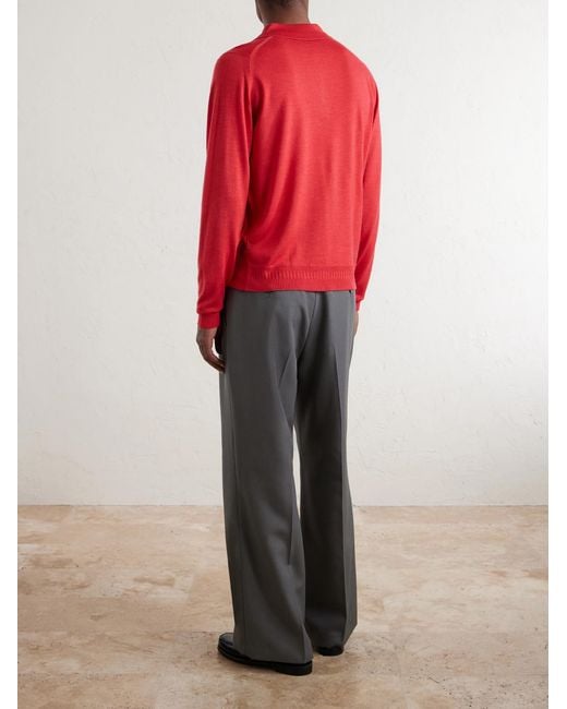 John Smedley Red Bill Nighy Cashmere And Silk-Blend Polo T-Shirt for men