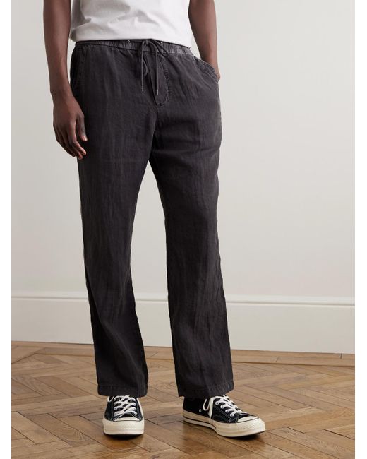 James Perse Blue Straight-Leg Garment-Dyed Linen Drawstring Trousers for men
