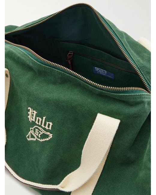 Polo Ralph Lauren Green Logo-embroidered Leather-trimmed Canvas Duffel Bag for men