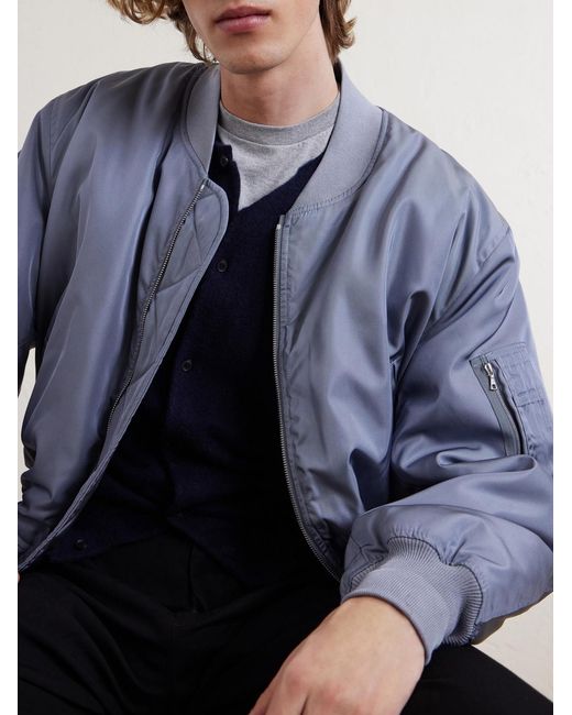 Auralee Blue Silk-Twill Bomber Jacket for men