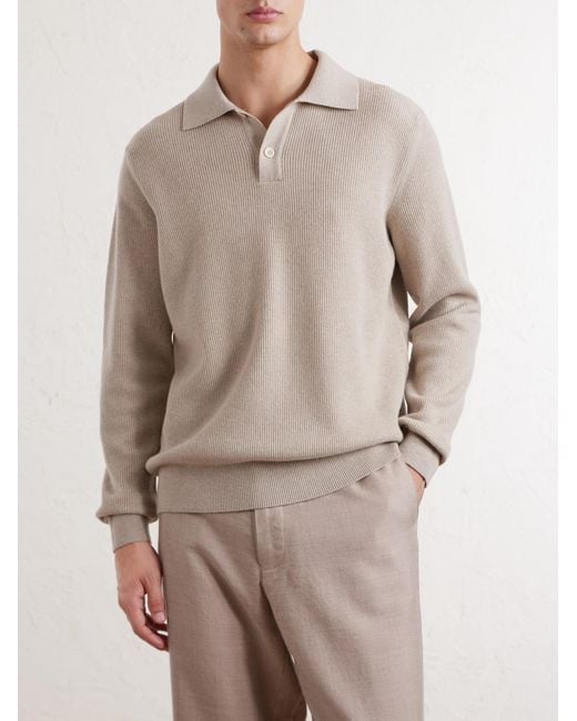 Lardini White Knitted Wool And Cashmere-Blend Polo Shirt for men