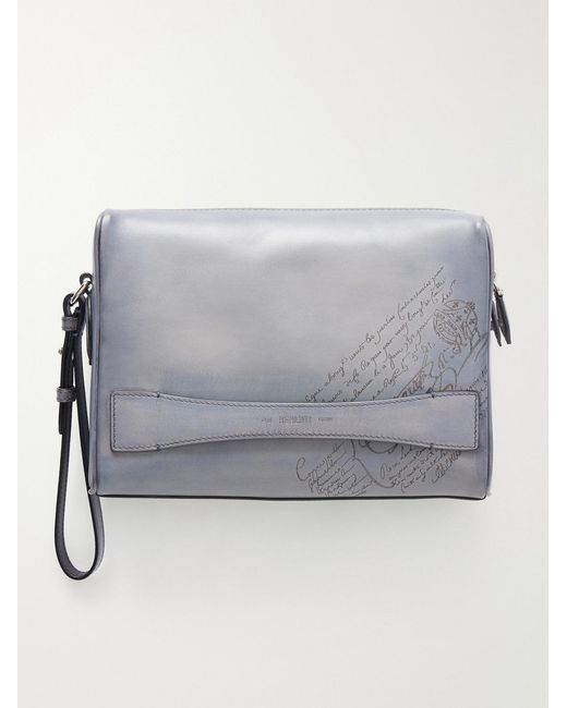 Berluti Gray Rosewood Neo Scritto Venezia Leather Pouch for men