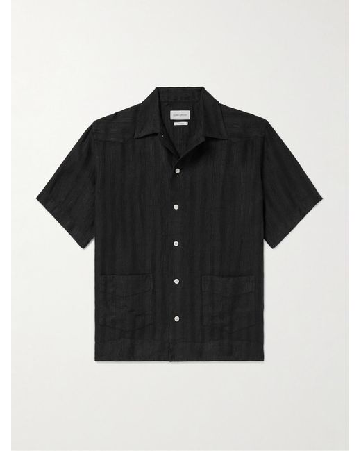 Camicia in lino con ricami e colletto aperto di Oliver Spencer in Black da Uomo