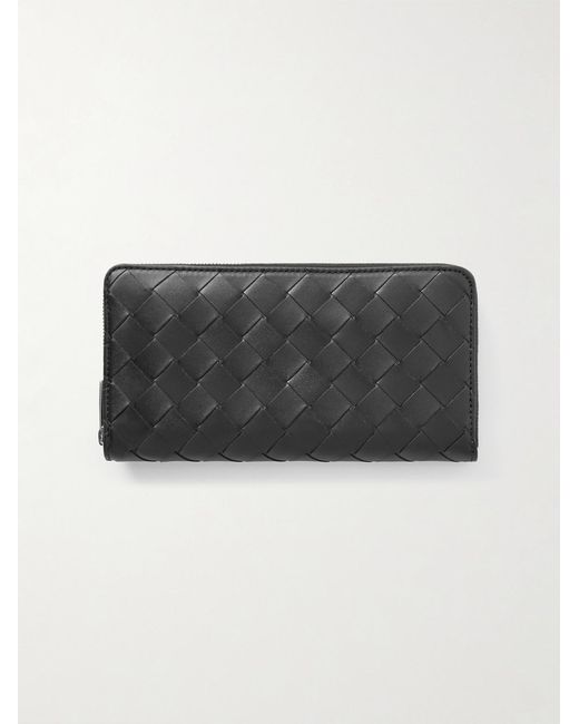 Bottega Veneta Black Intrecciato Leather Zip-Around Wallet for men