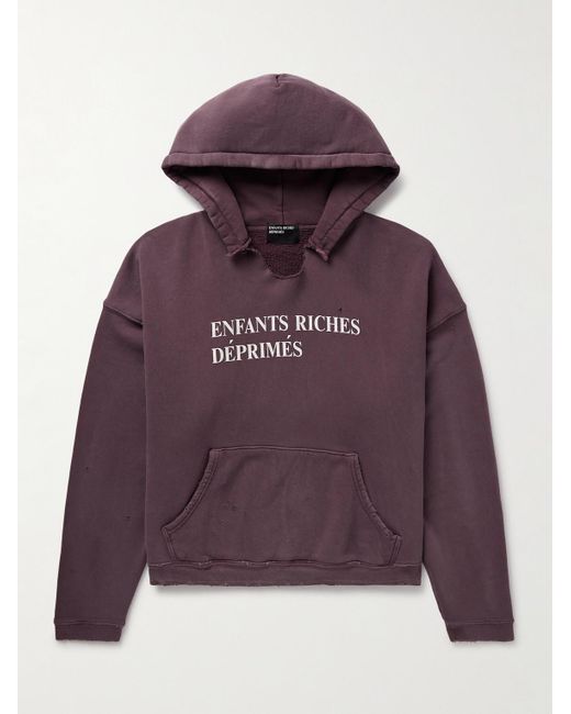Enfants Riches Deprimes Purple Distressed Logo-Print Cotton-Jersey Hoodie for men
