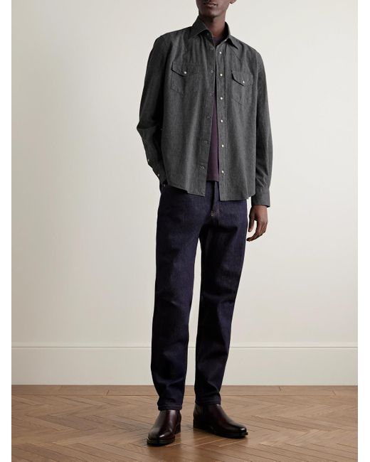 Eleventy Gray Cotton Western Shirt for men