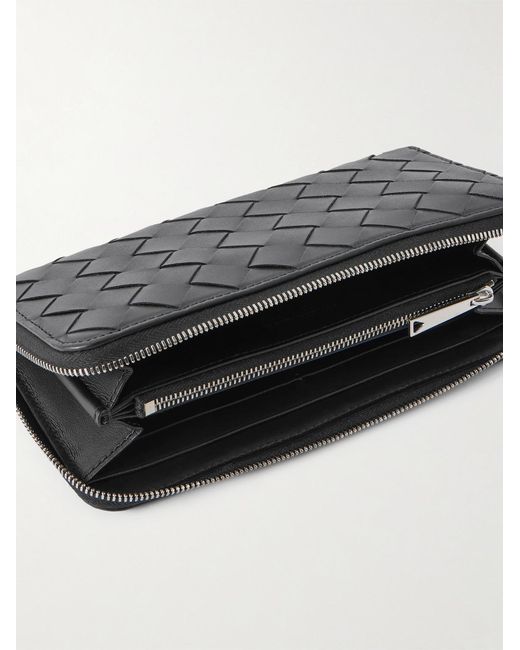 Bottega Veneta Black Intrecciato Leather Zip-Around Wallet for men