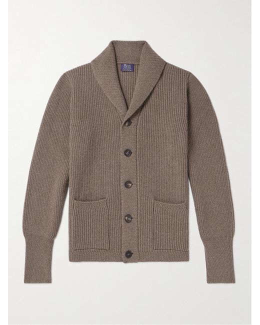 William Lockie Brown Duncan Shawl-collar Ribbed Merino Wool And Cashmere-blend Cardigan for men