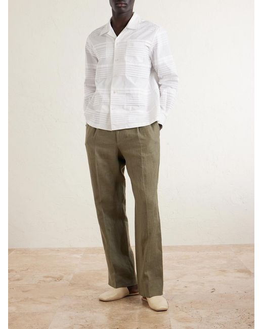 Chamomile Camp-Collar Logo-Embroidered Cotton-Poplin Shirt di Bode in White da Uomo