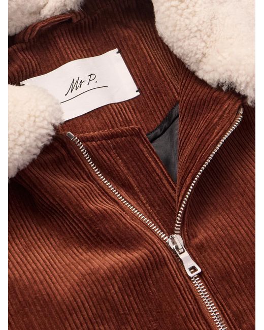 Mr P. Red Shearling-Trimmed Cotton-Corduroy Bomber Jacket for men