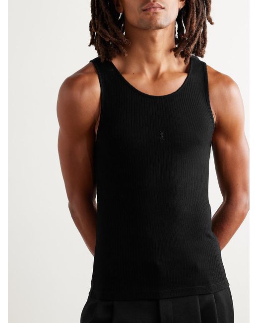 Saint Laurent Black Leo Logo-embroidered Wool Tank for men