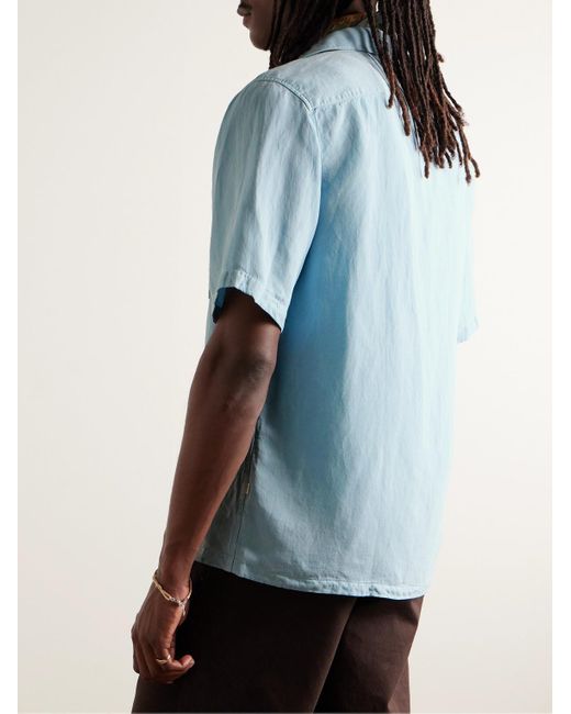 NN07 Blue Julio 5028 Convertible-collar Linen And Tm Lyocell-blend Shirt for men