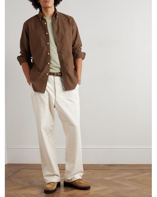 Polo Ralph Lauren Brown Button-Down Collar Logo-Embroidered Cotton Oxford Shirt for men