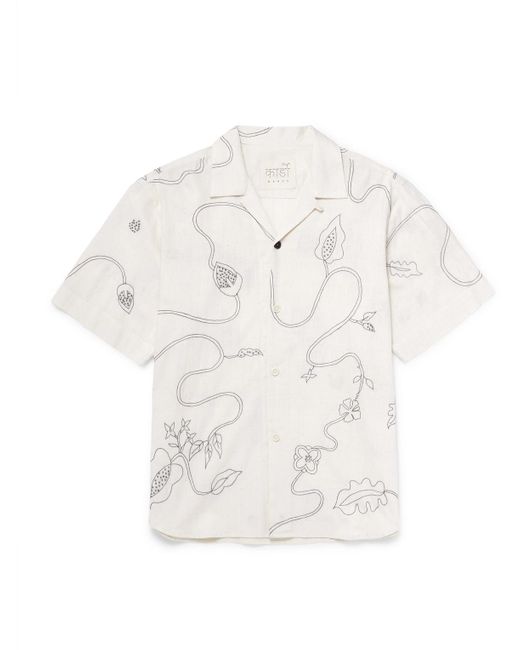 Kardo Natural Ronen Convertible-collar Embroidered Cotton Shirt for men