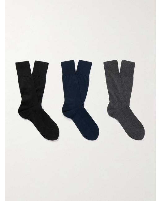 Falke Blue No. 9 Pure Fil D ́écosse Three-pack Cotton-blend Socks for men