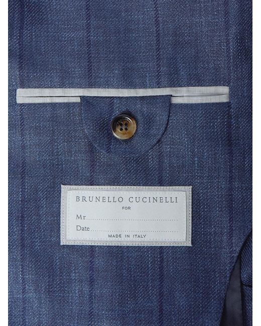 Brunello Cucinelli Blue Wool, Linen And Silk-Blend Suit Jacket for men