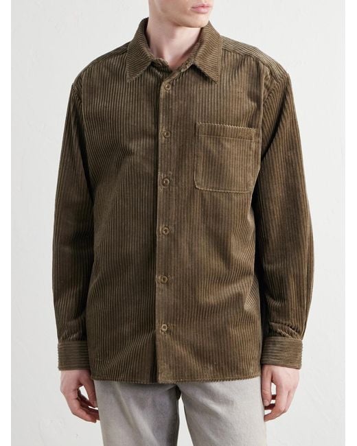 A.P.C. Green Mateo Logo-Embroidered Cotton-Corduroy Shirt for men
